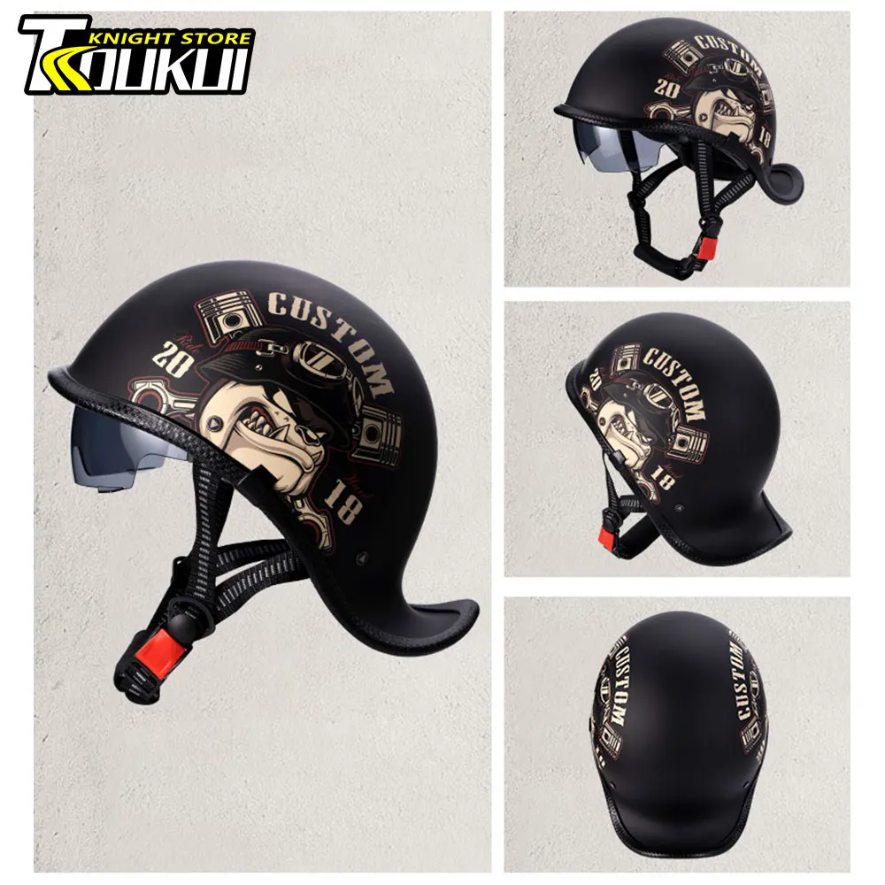thumbnail image 1 of Casco de motocicleta con parabrisas HD Capacete De Moto Casco de media cara Casco de ciclismo Retro Clásico Certificación DOT Hombres Mujeres, 1 of 5