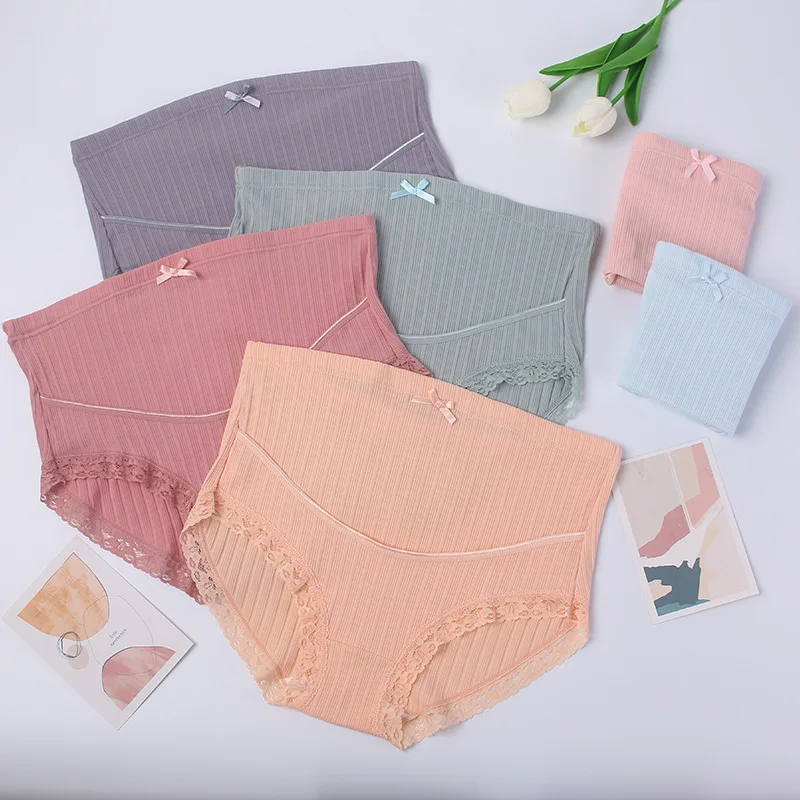 Stretch Rib Cotton Lace Maternity Panties Plus Size 5XL Adjustable Belly Briefs For Pregnant Women Pregnancy Underwear