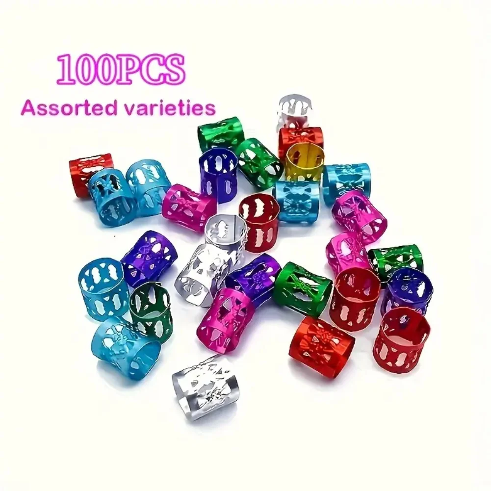 Colorful Metal Hair Braiding Beads Universal Holiday Decorative Hair Rings Cuffs Accessory Tool for wig Styling 100pcs Hair Braid Accessories Ring Beads Ring Beads Hair Extensions Tools