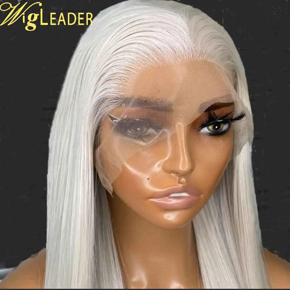 White Color Heat Resistant Synthetic Hair 13x6 Lace Front Wigs 250% Full Density Straight Middle Part Fibers Lace Front Wigs