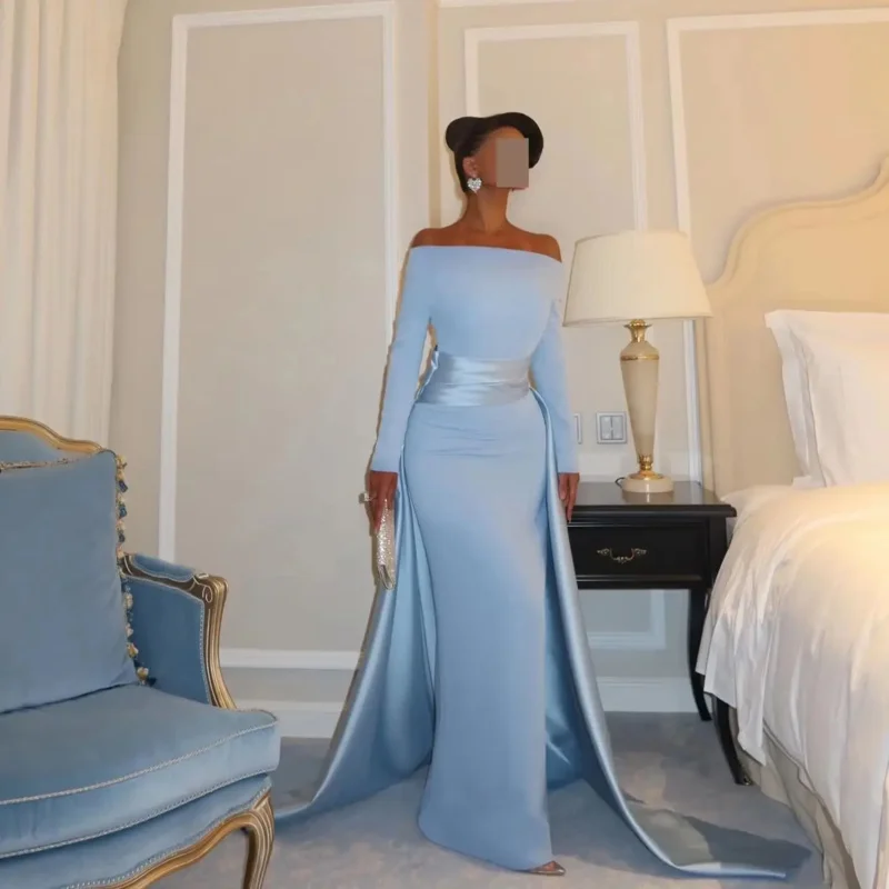 Indie Élégante Off Épaule Robe De Bal Femmes À Manches Longues Partie Robe De Soirée Longueur De Plancher Robes D'occasion Spéciale Personnalisé