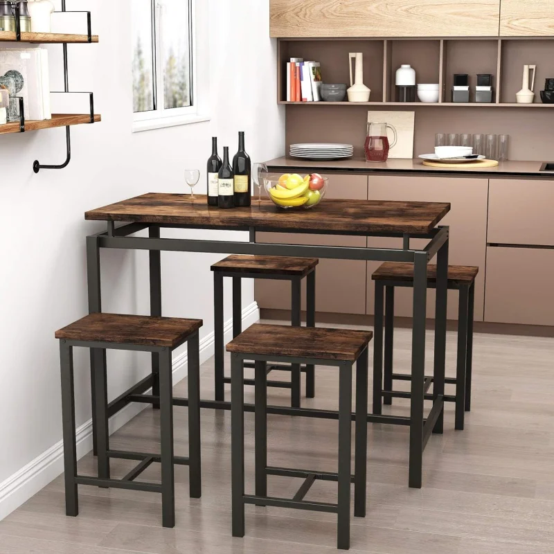 

Recaceik 5 PCS Dining Table Set, Modern Kitchen and Chairs for 4, Wood Pub Bar Perfect Breakfast Nook, Small