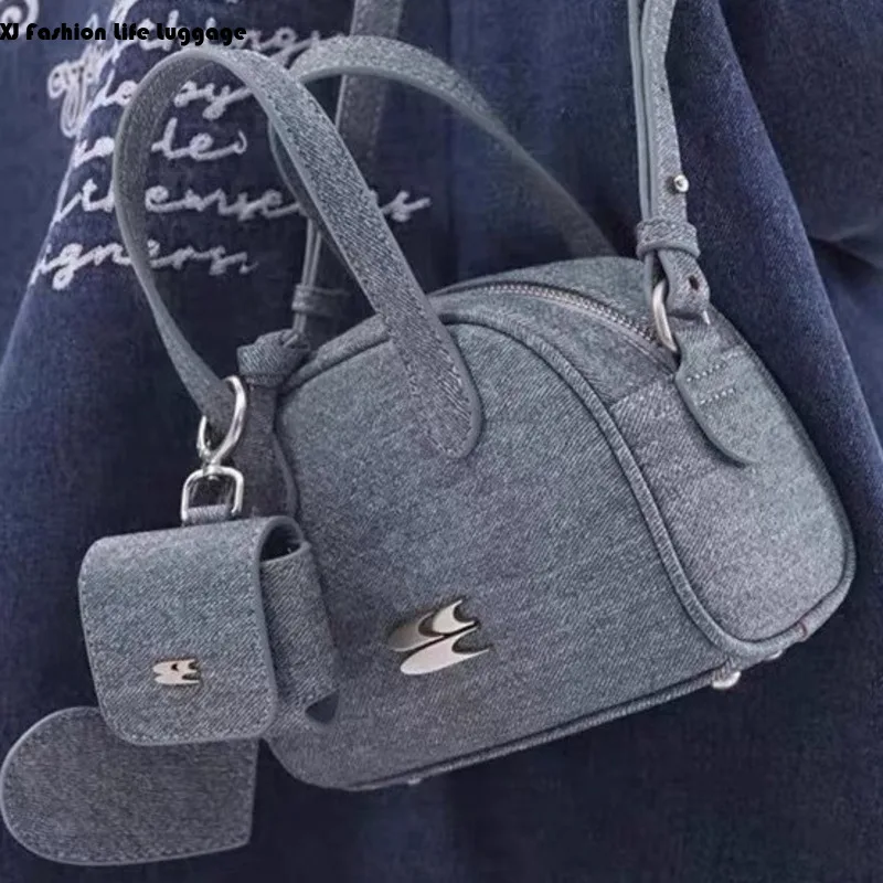 

XJ Small niche high-end denim mini Boston bag college student crossbody bag with headphone bag сумка женская bandouillere femme