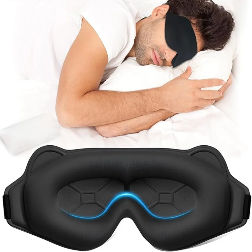 3D Blockout Sleep Eye Mask Breathable Adjustable Strap Light Blocking Eyeshade Ergonomic No Pressure on Eyes Eye Cover Night