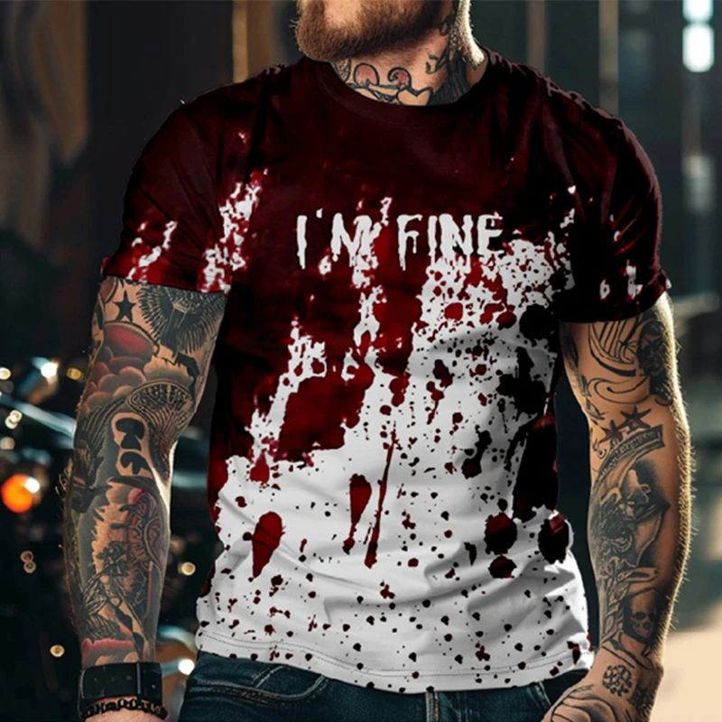 Men's Blood 3D Print Short Sleeve T Shirt Oversized Tee