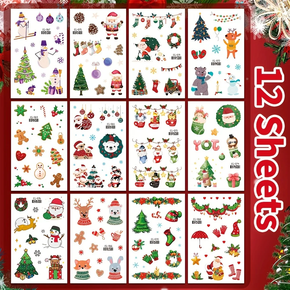 Set Di Tatuaggi Temporanei Di Natale Per Bambini, 110 Stili, Calendario Dell'Avvento O Calza