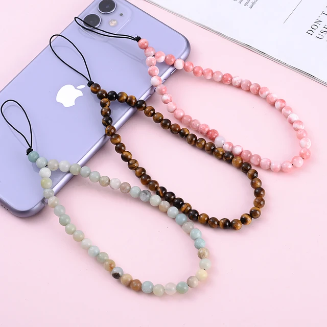 Enhance the security of your phone with style and practicality using the 2022 New Natural Stone Beaded Anti Lost Phone Strap Telephone Jewelry Wrist Lanyard Phone Chain.