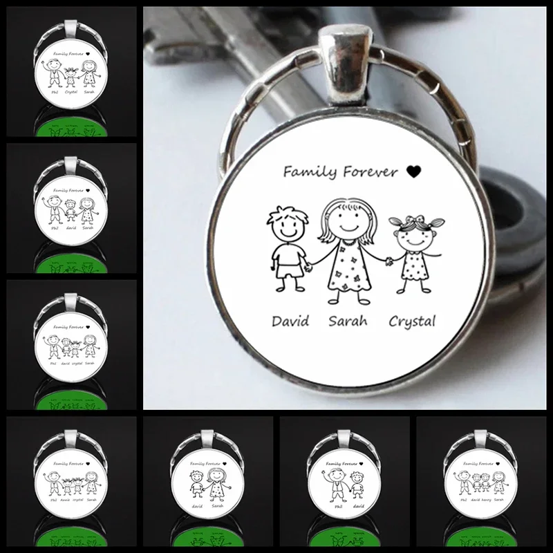 

Esspoc Family Keychain Fashion Custom Family Name Glass Dome Keychains Keyring Silver Color Friendship Jewelry Glowing in Dark