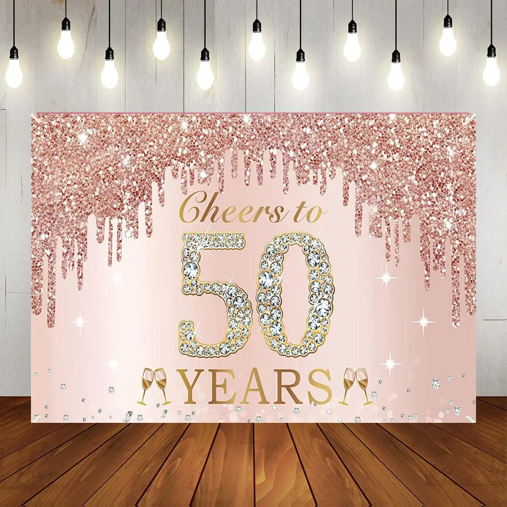 Happy 50Th Birthday Party Background Decoration Pink Diamond Twinkling Photography Booth Background Fifty 50 Anni Anniversario