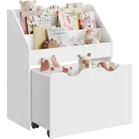 Kids Bookshelf and Toy Organizer, Toy Storage Chest and Bookcase with 3 Shelves, Storage Box with Wheels, Multipurpose 1