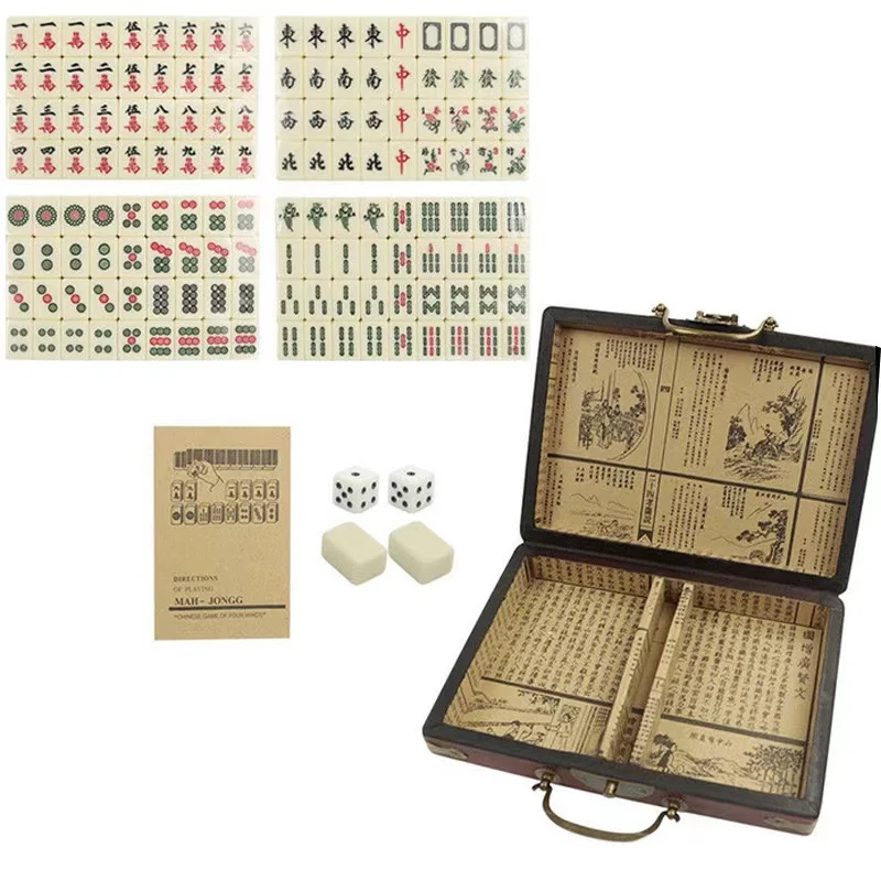 Chinese Numbered Large Acrylic Tiles Portable Carving Travel Mahjong Premium Mahjong Set 144 For Family Party Table Game 3