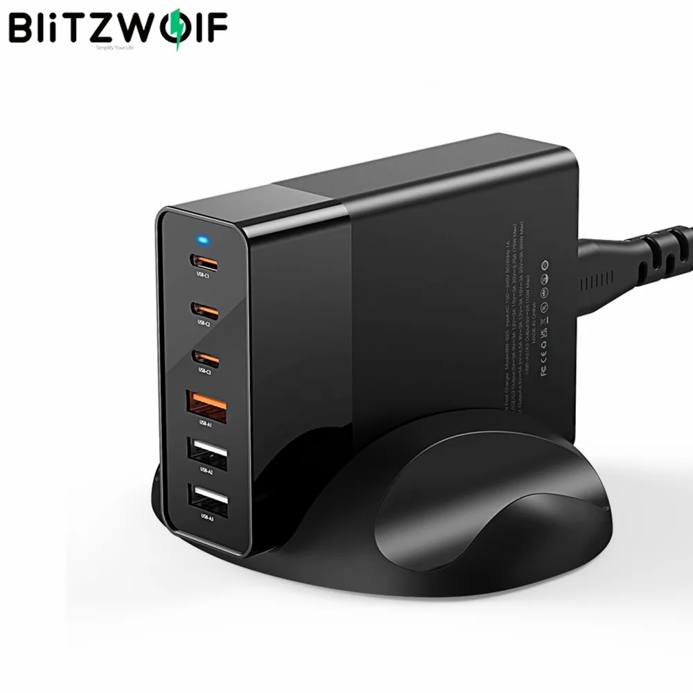 Blitzwolf Bw-s25 75w Portos Carregador de Estação de Carga de Desktop Pps Pd3.0 Qc3.0 Scp Carga Rápida para Iphone 14 14 Plus 14 Pro Max para Samsung Galaxy z Fold S22 Ultra Macbook Air para Ipad Pro 2023
