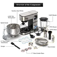 6-in-1 LCD Display Kitchen Electric Mixer 6.5QT Stainless Steel Bowl Multi-Function Mixer Dough Blender Meat Grinder Pasta 2