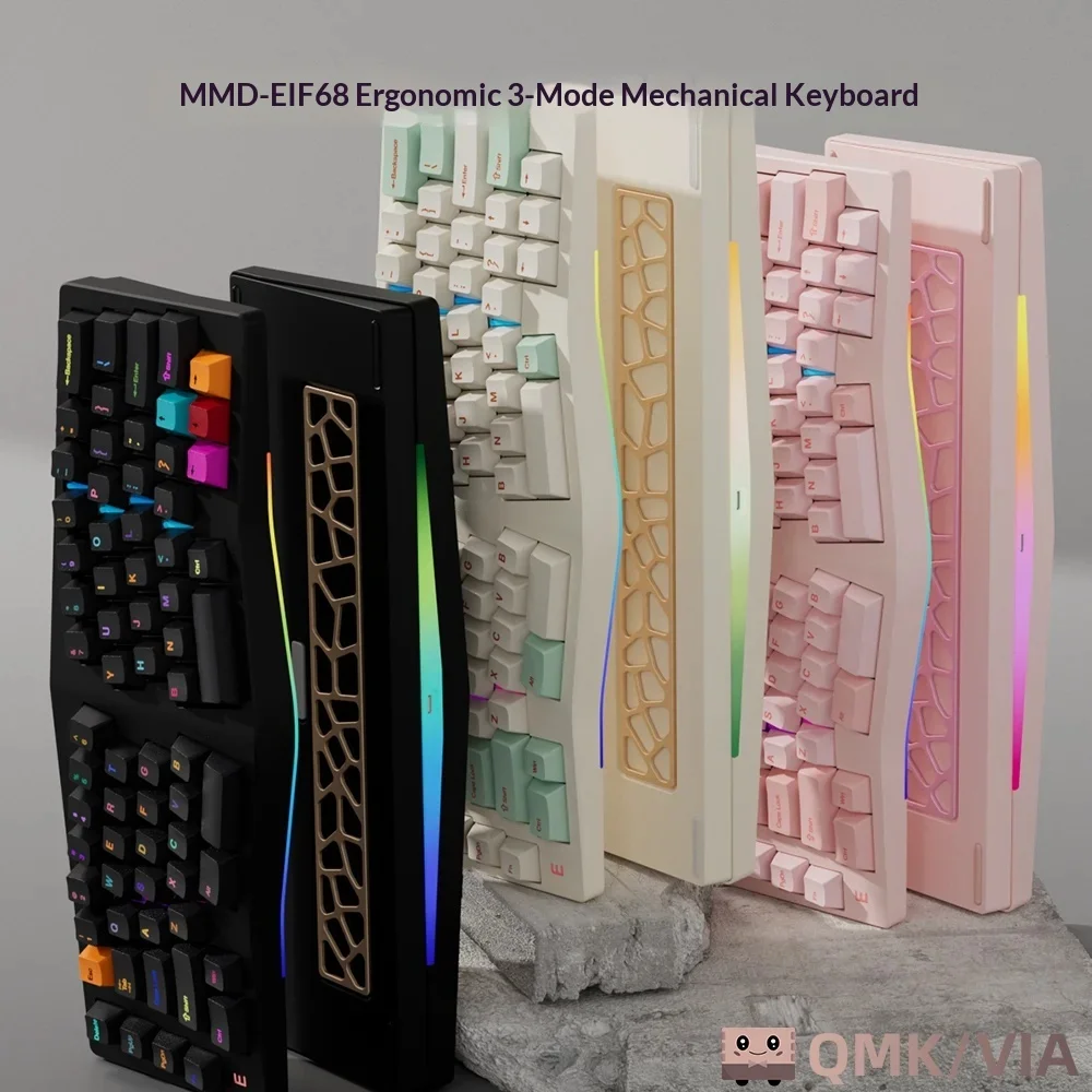 MMD 앨리스 EIF68 맞춤형 기계식 키보드 BT 2.4G 무선 QMK VIA 핫 스와핑 인체공학적 앨리스 디자인 다이내믹 RGB 지원