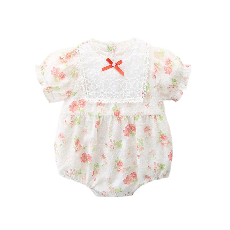 

2023 Little Girls Spring Rompers Kids Floral Printed Spanish Jumpsuits Toddlers Turkish Style Partysu Bodysuits for Easter Day