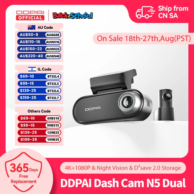 DDPAI N5 Dual 4K ドライブレコーダー Amazon.com: DDPAI 4K Dash Cam Front and Rear, 2160P+1080P