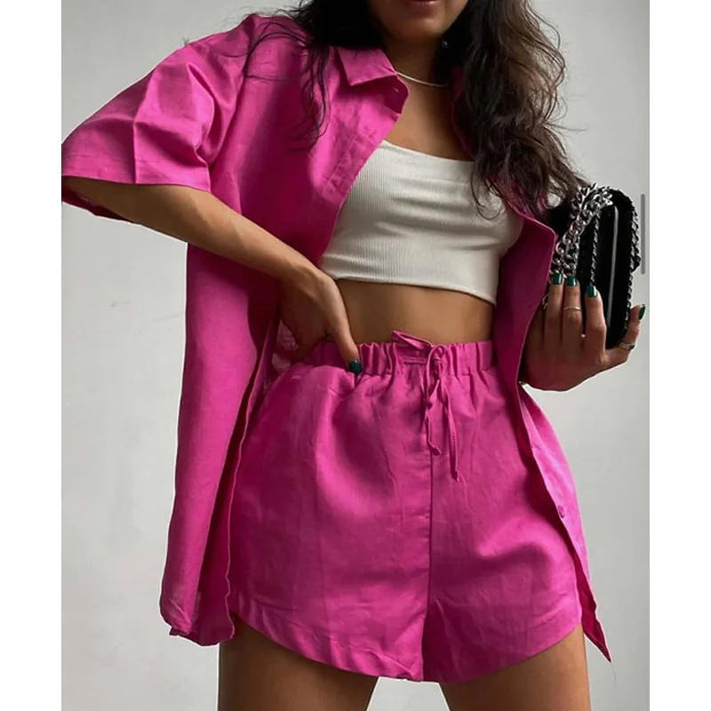 

Fashion Loung Wear Women's Home Clothes Stripe Long Sleeve Shirt Tops and Loose High Waisted Mini Shorts Two Piece Set Pajamas