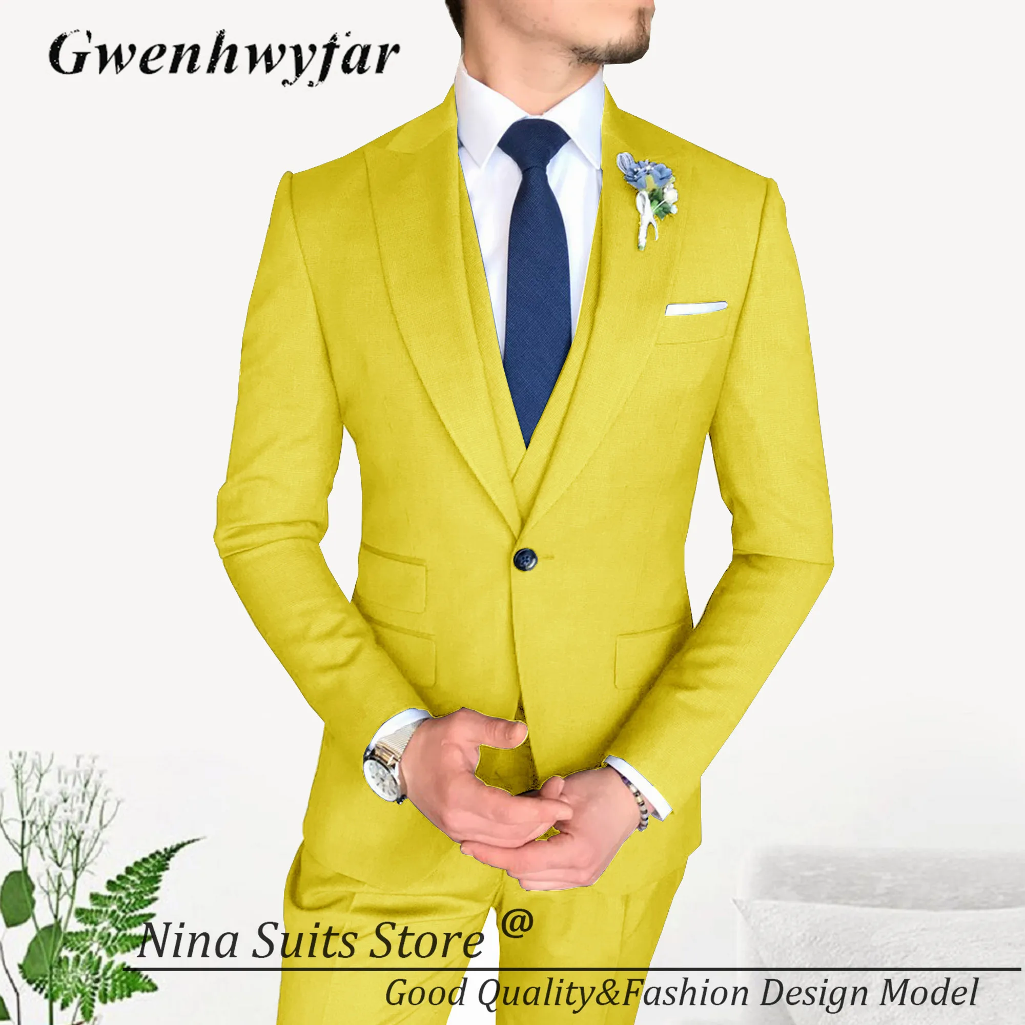 Nina Store New Men Suits Sky Blue Peak Lapel Single Breasted Formal Wedding Groom Brigdegroom Tuxedos Blazer with 3 Pockets