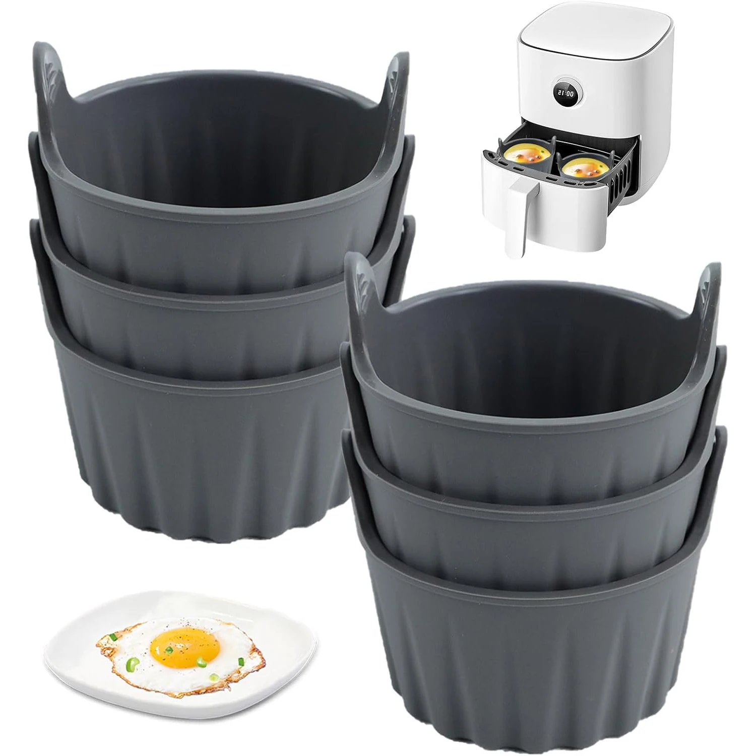 4/6pcs Silicone Air Fryer Egg Ramekins Mould Muffin Cupcake Cups Egg Cooking Poacher Non Stick For Oven Food-grade Dishwasher