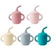 Color Kids1Pcs Baby Learning Drinking Cup Portable Straw Detailed Comfortable Grip Silicone Double Ear Kids Sippy Cup Baby Stuff 6