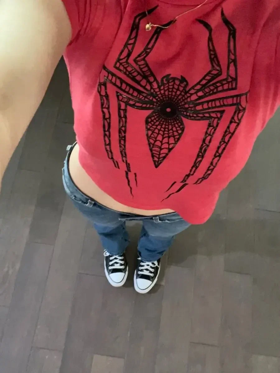 Spider Print Graphic Women Chic Tees Streetwear Vintage Letter Crop Summer Casual Trash Basic Goth Slim Short Sleeve T-Shirt Emo 5