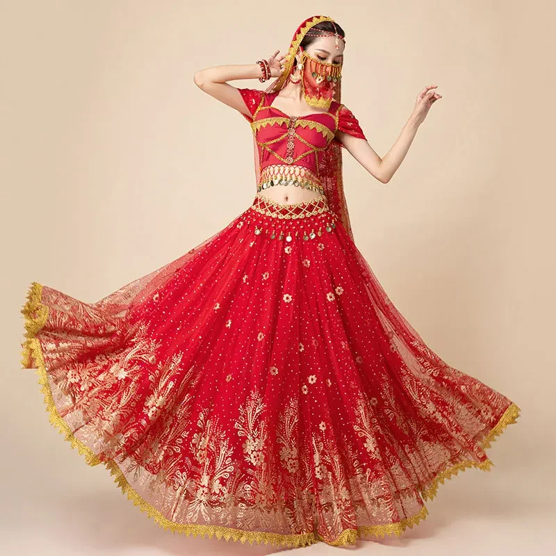 

Women Jasmine Fantasy Arabian Belly Dance Top Dress Set India Sari Halloween Costume Rave Outfit Clothes Bollywood Clothing