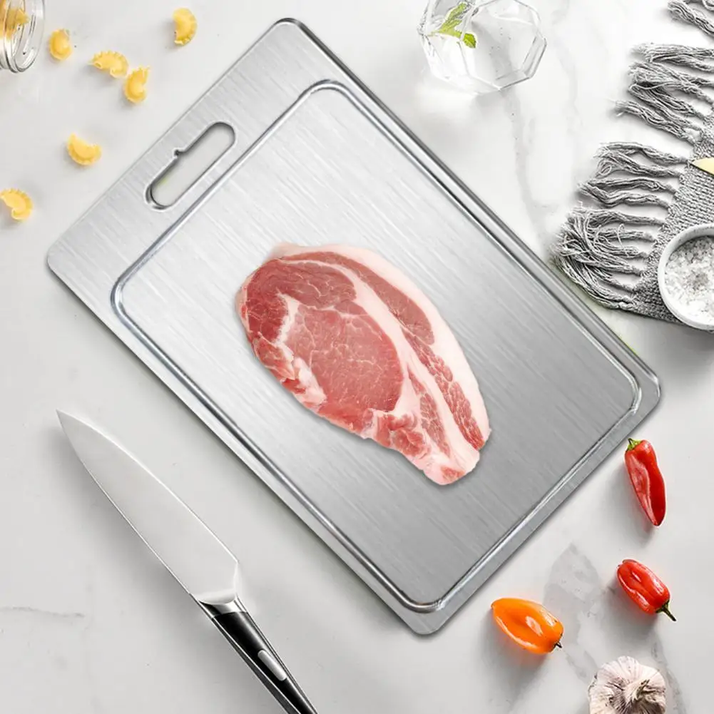Stainless Steel Cutting Board Double-Sided Chopping Panel Meat Vegetable Slicing Board Dough Kneading Block Kitchen Accessories