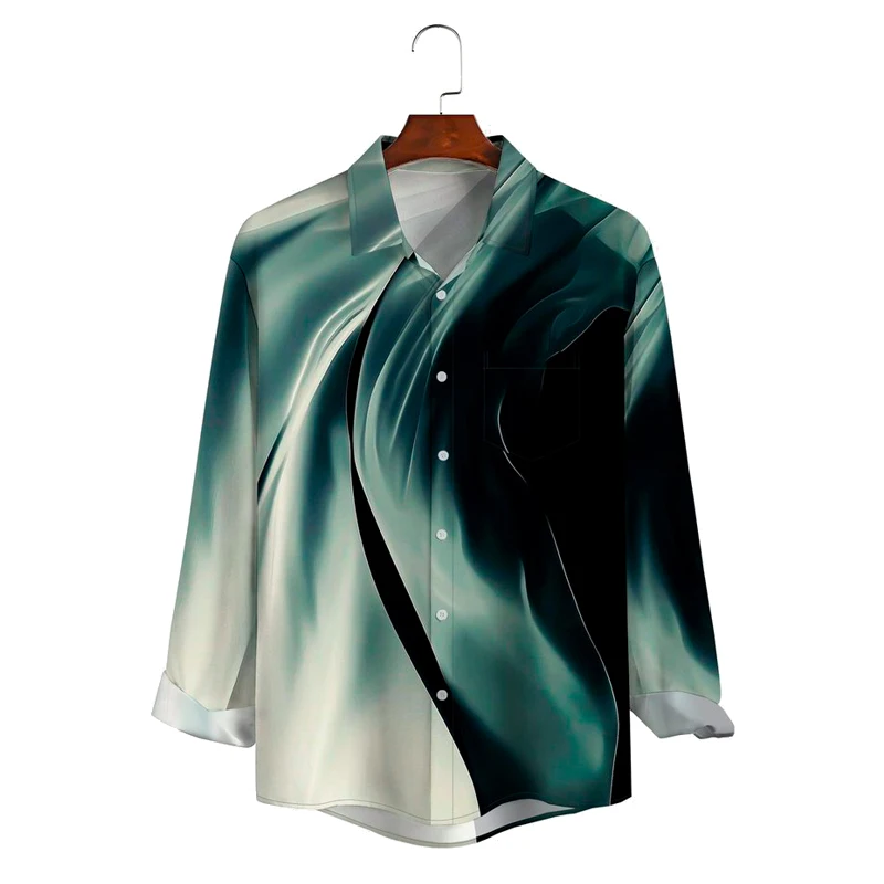 

Men's Geometric Art Casual Long Sleeve Hawaiian Shirt with Chest Pocket