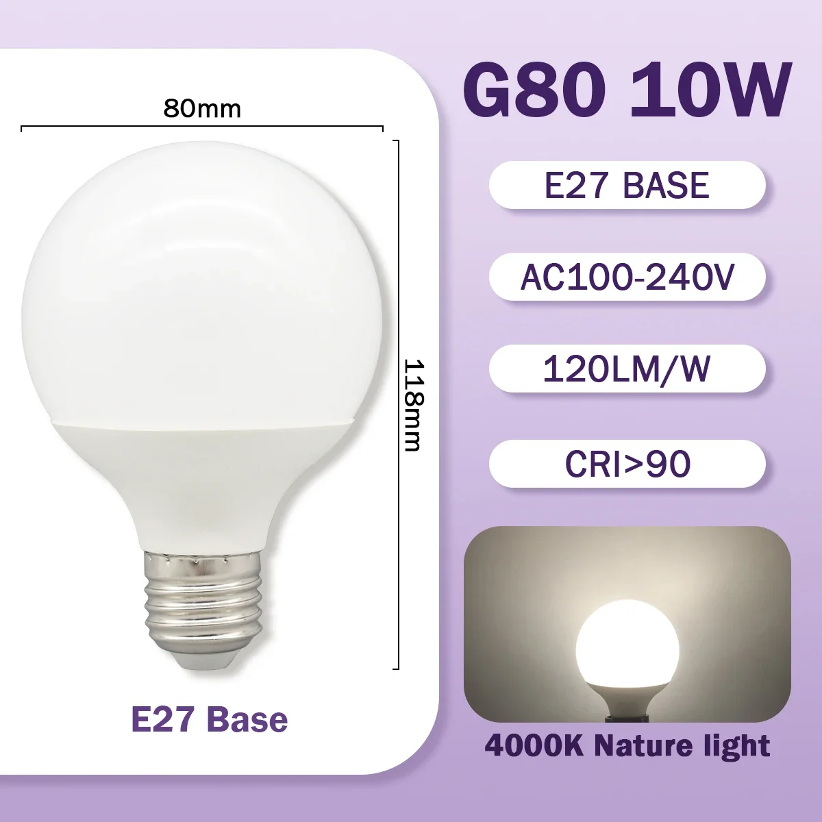 6PCS G80 G95 G125 E27 Milky Bulb 10W 15W 18W CRI90 LED Light Bulb