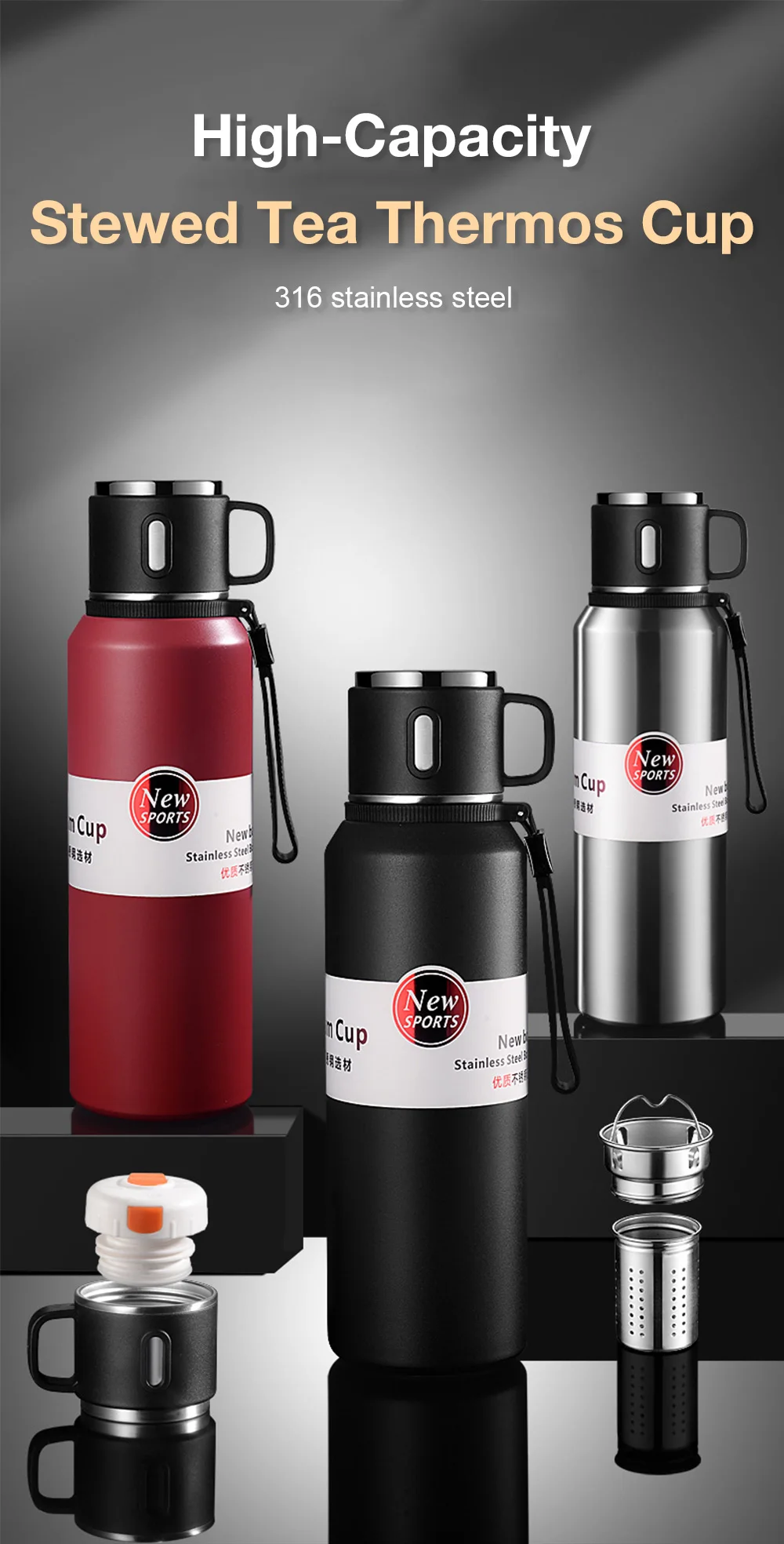 Insulated Stainless Steel Water Bottle with Ultra-Capacity for Camping