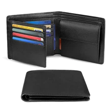 

Genuine Leather RFID Blocking Slim Trifold Men Wallets with Coin Pocket and ID Window Minimalist Wallet for Men