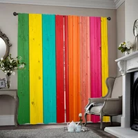 2pcs, spring summer Curtains Red, orange, yellow, green, blue and purple vertical stripes Sheer Curtains Versatile Polyester 1