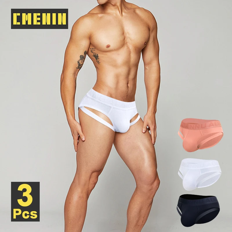

3 шт., мужские трусы-бикини из хлопка, для фитнеса