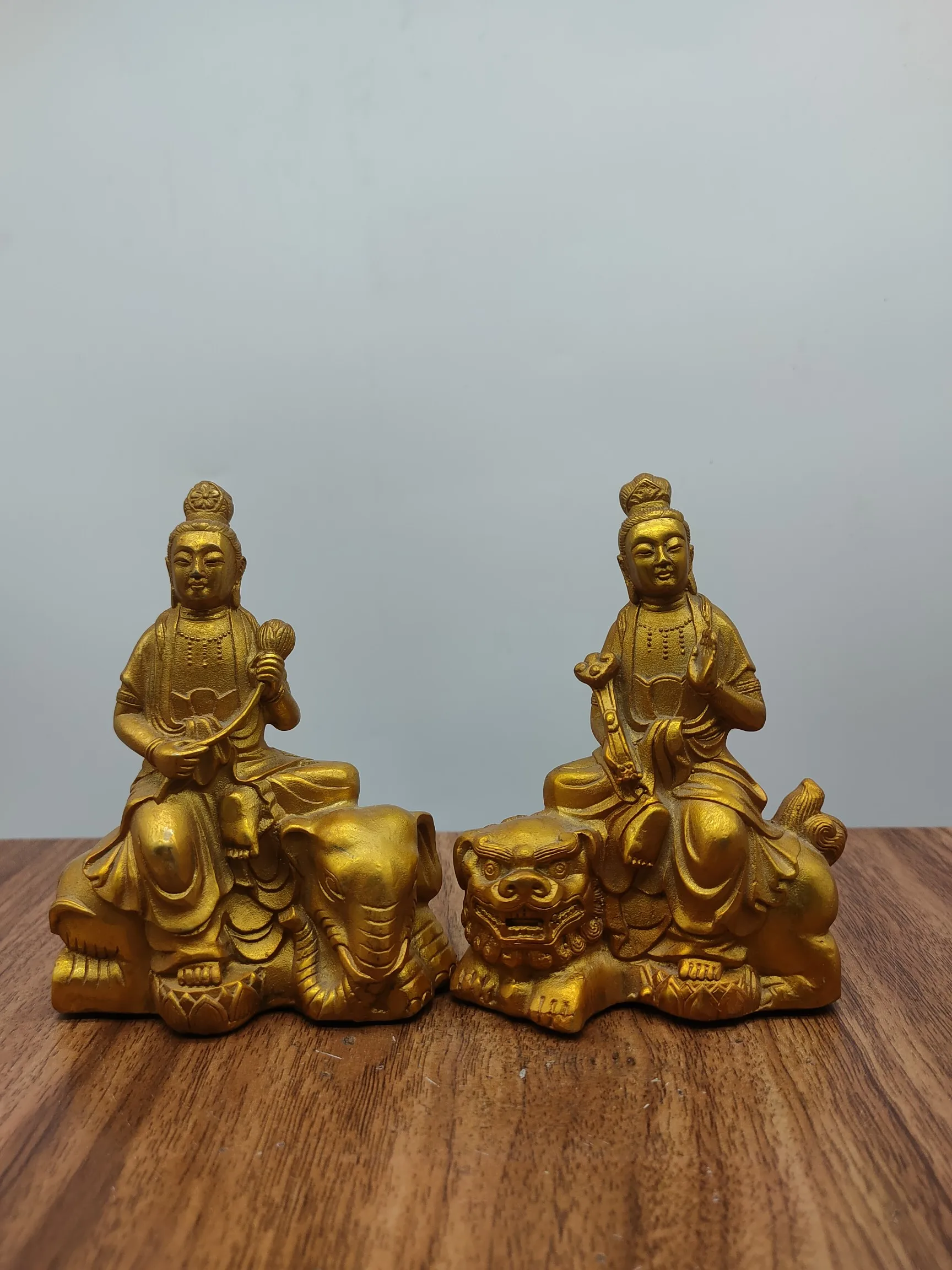 

Пара из Китая, металлическое украшение для дома, латунная позолота Manjusri samantabhadra статуя Будды Бодхисаттва