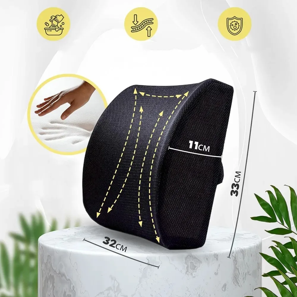 Car Seat Memory Foam Back Support Lumbar Pillow Waist Cushion Breathable Mesh Cover For Office Auto Chair Interior Accessories 5