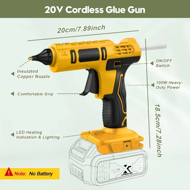 Cordless Electric Handheld Hot Glue Gun Repair DIY Tool Hot Melt Welding Hot Air Gun Anti-scald Nozzle with 10 Sticks for Dewalt 2