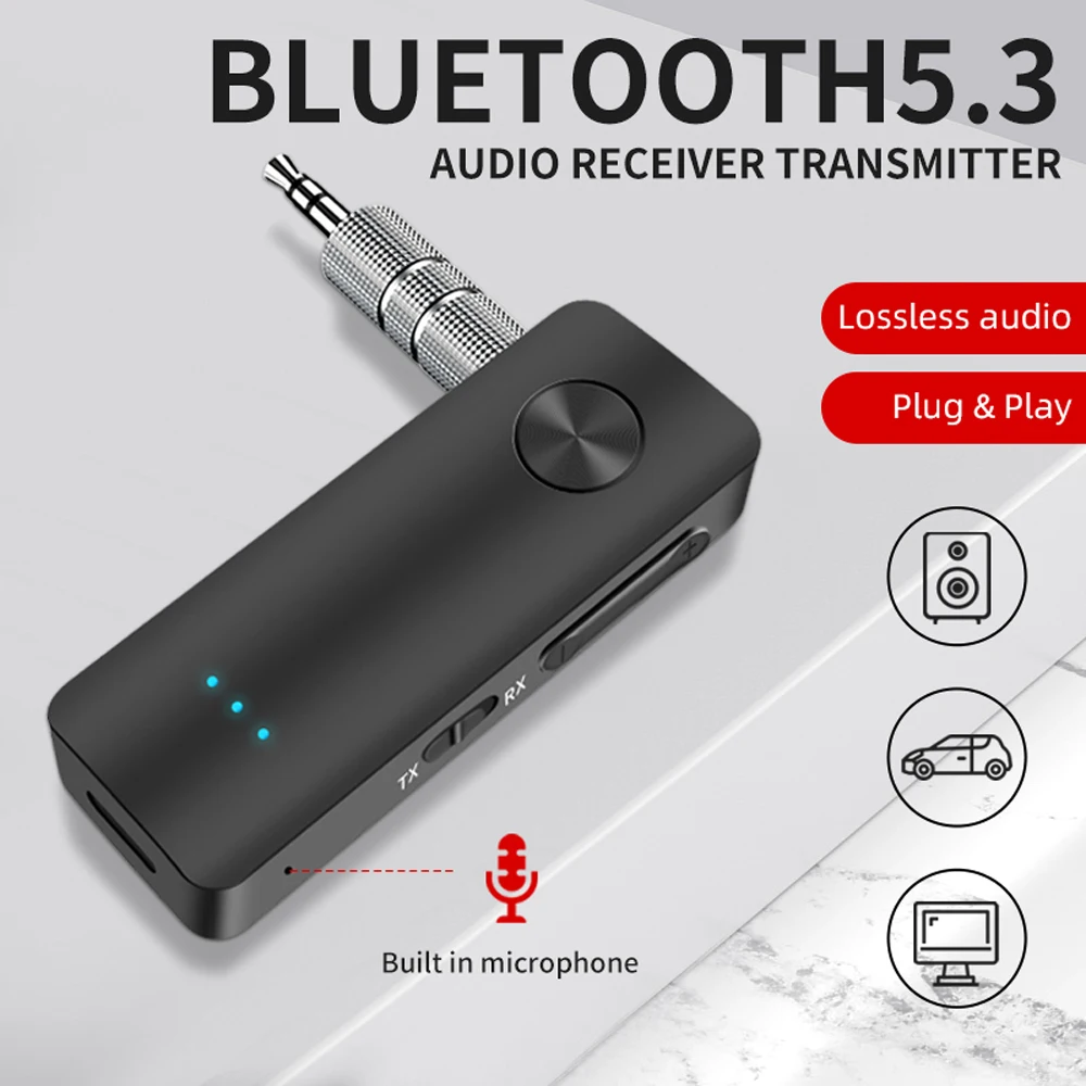 Car 2 in 1 Bluetooth 5.3 Transmitter Receiver Handsfree Wireless Adapter 3.5mm Audio AUX Adapter For Car Audio Music Aux bluetooth audio adapter