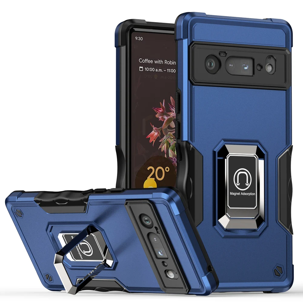 KEYSION Shockproof Armor Case for Google Pixel 6 Pro Silicone + PC Metal Ring Stand Phone Back Cover for Google Pixel 6 _voghion.com