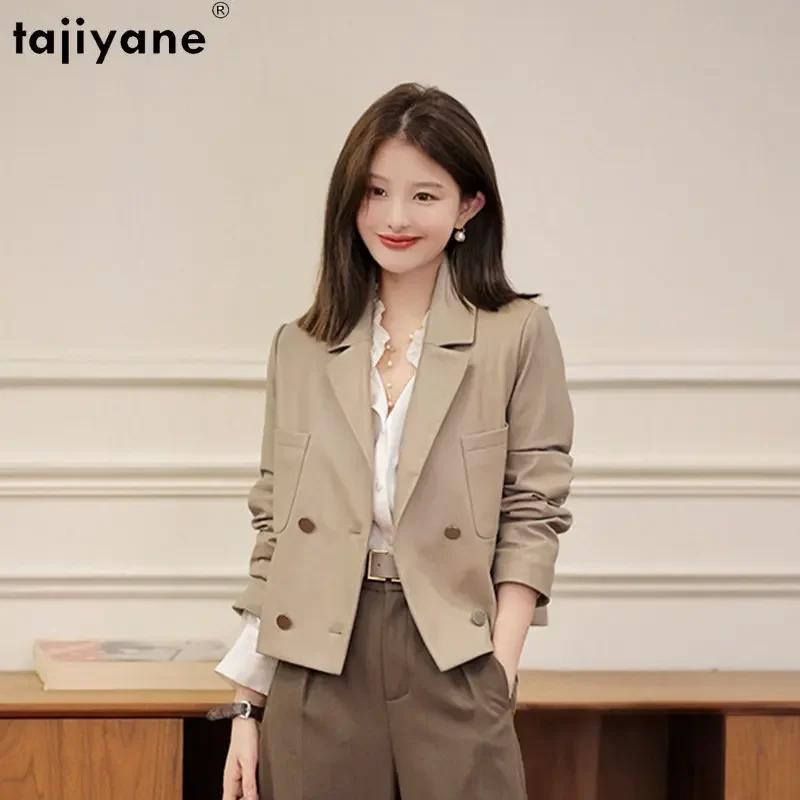 

Tajiyane 100% Genuine Sheepskin Leather Jackets Woman Short Vintage Leather Coat Double-breasted Real Leather Jacket for Women