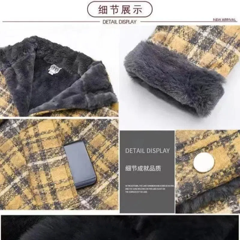 Plaid Wool Plus Fleece Thickened Cotton Clothes 2023 Female Loose Matching Medium Long Coat Small Winter Mother Pack Commuting X