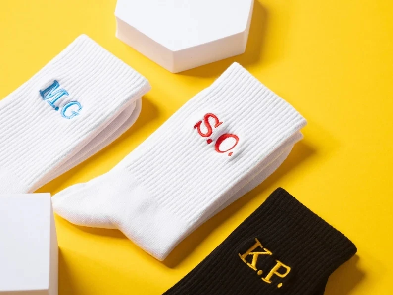 Personalised Initials Socks - Custom Embroidered Initials on Men's Cotton Crew Socks Monogrammed Groomsman Gift Idea for Him