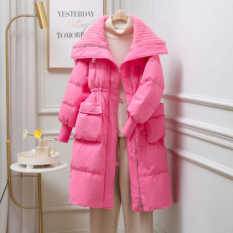 

Hot selling 2023 winter clothing new shawl down jacket women's mid length knee thick trend fashion versatile loose fitting bread