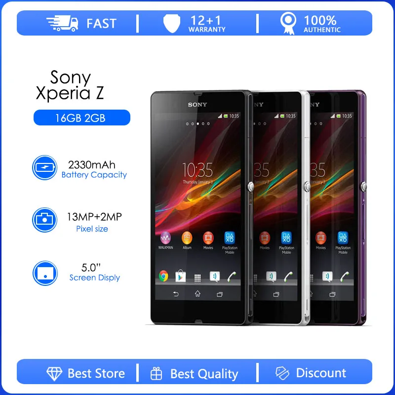 sony-xpia-z-携帯電話スマートフォンc6603再生品オリジナルの4gクアッドコア502g-ram16gb-rom13mpリアカメラ