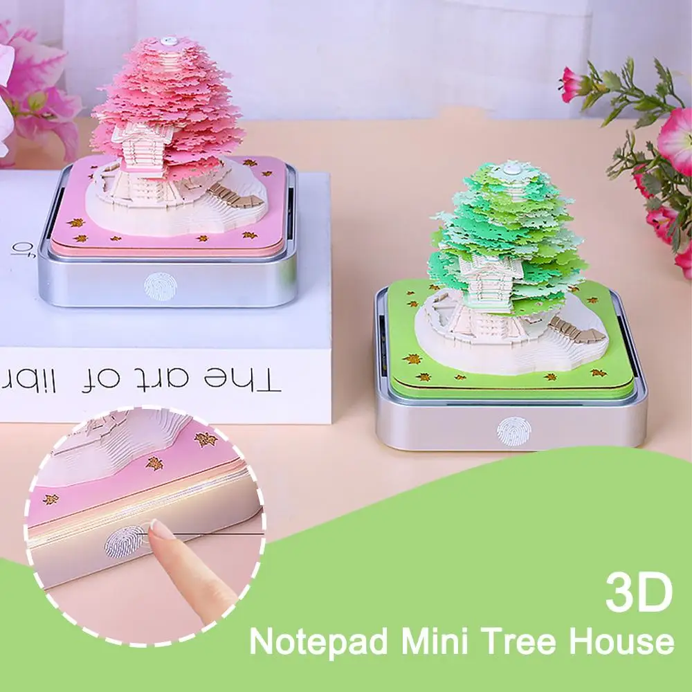

2024 3D Notes Notepad Romantic Tree House Decoration Creative Desk Calendar With LED Lights For Christmas New Years Gift F9O1