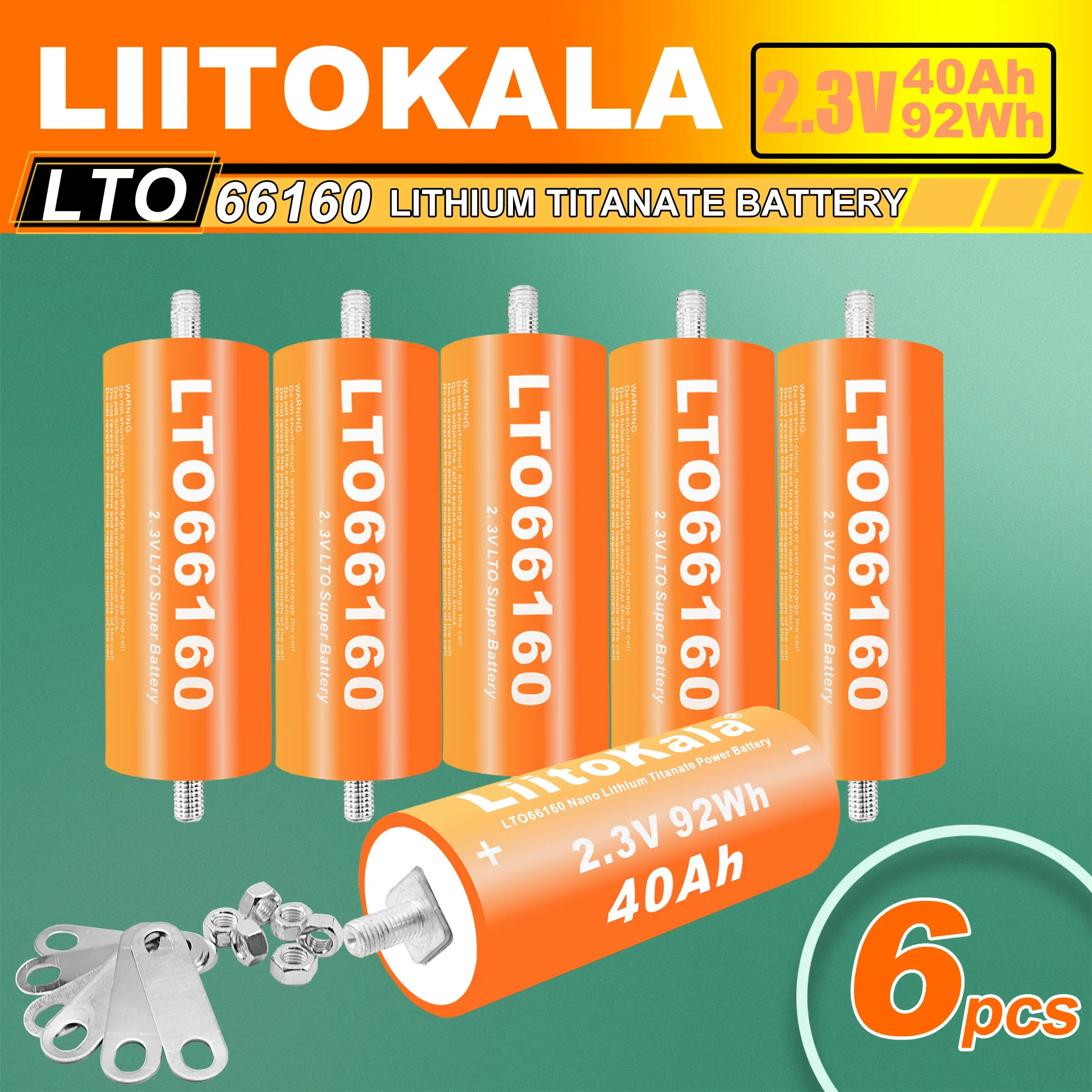 6 pezzi LiitoKala 2.3V 40Ah Batteria LTO 66160 10C FAI DA TE 12V 24V 48V 40Ah Batterie al litio titanato resistenti alle basse temperature