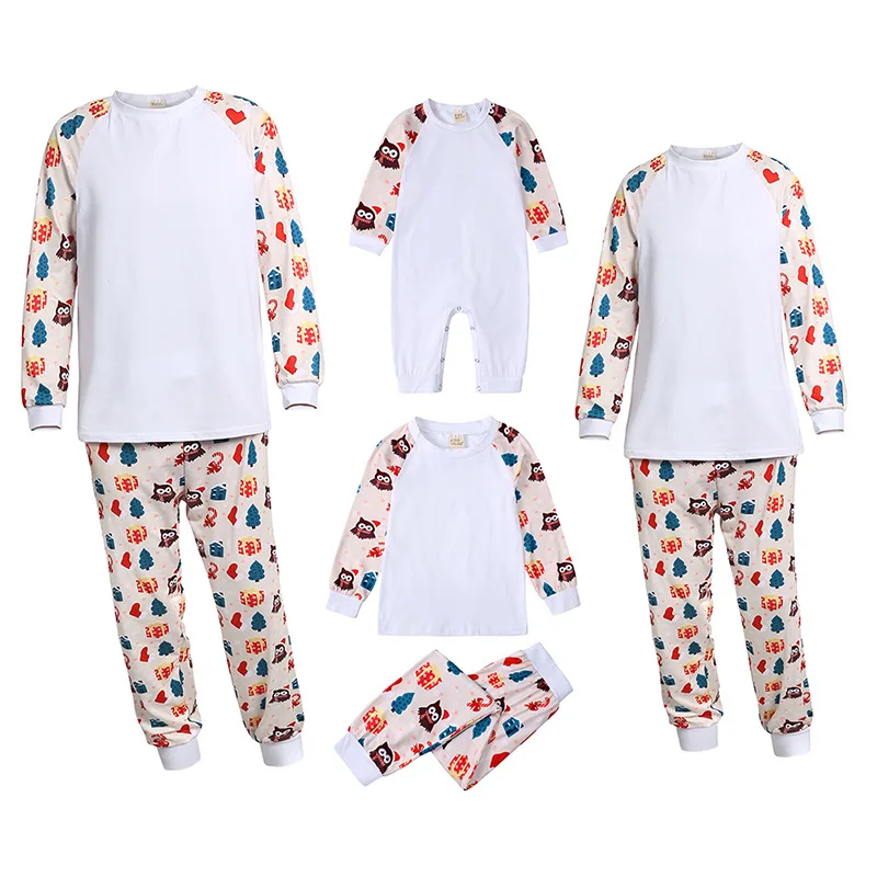 Pijamas navideños de poliéster a juego para toda la familia, sublimación en blanco, conjunto de pijamas para madre e hijo, ropa de dormir con apariencia personalizada