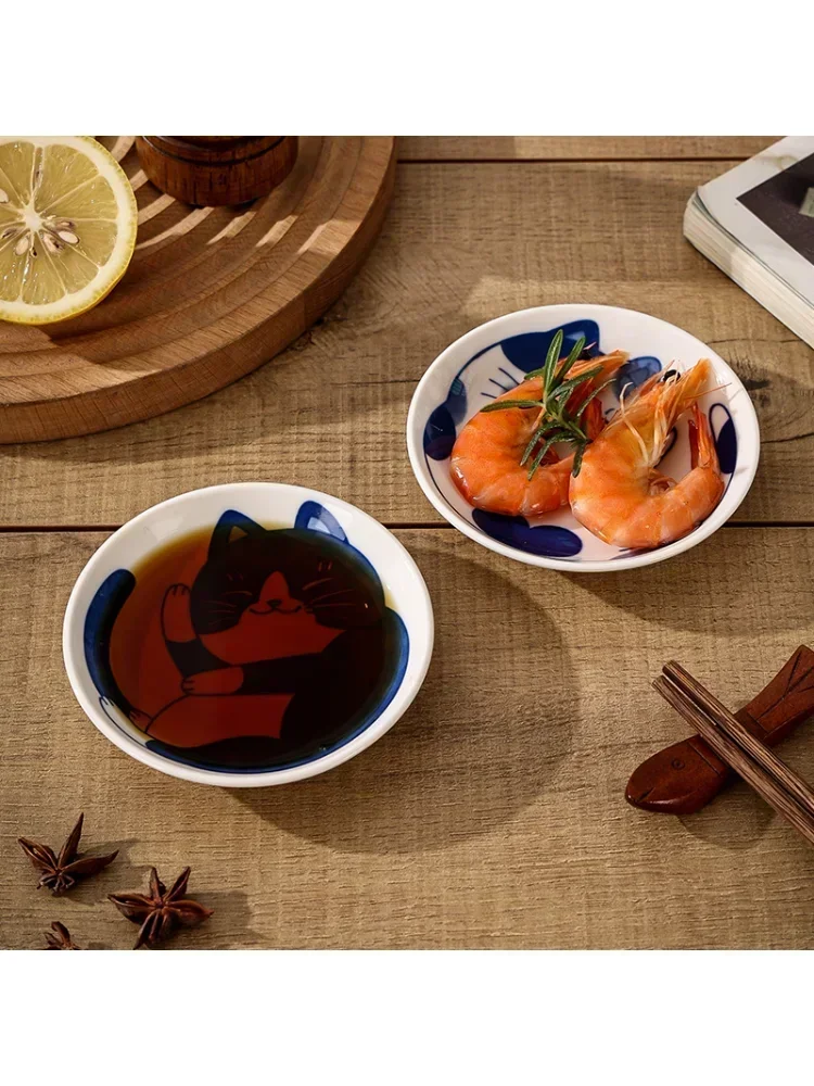 Japanese Style Ceramic Dessert Sauce Dish Tableware Creative Cute Cartoon Lucky Cat Pattern Water Drop Shape Fruit Sushi Plates fruit plate ceramic seasoning plates ceramic plates sauce dishes seasoning dish