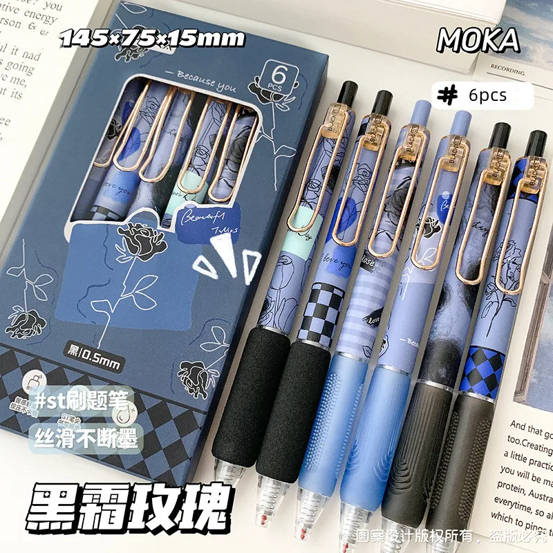 6pcs/box Retro Floral Gel Pen Vintage European Style Flower