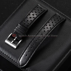 Vintage Genuine Leather Watch Band - Breathable Sport Strap Bracelet Accessory - 20mm (Black)