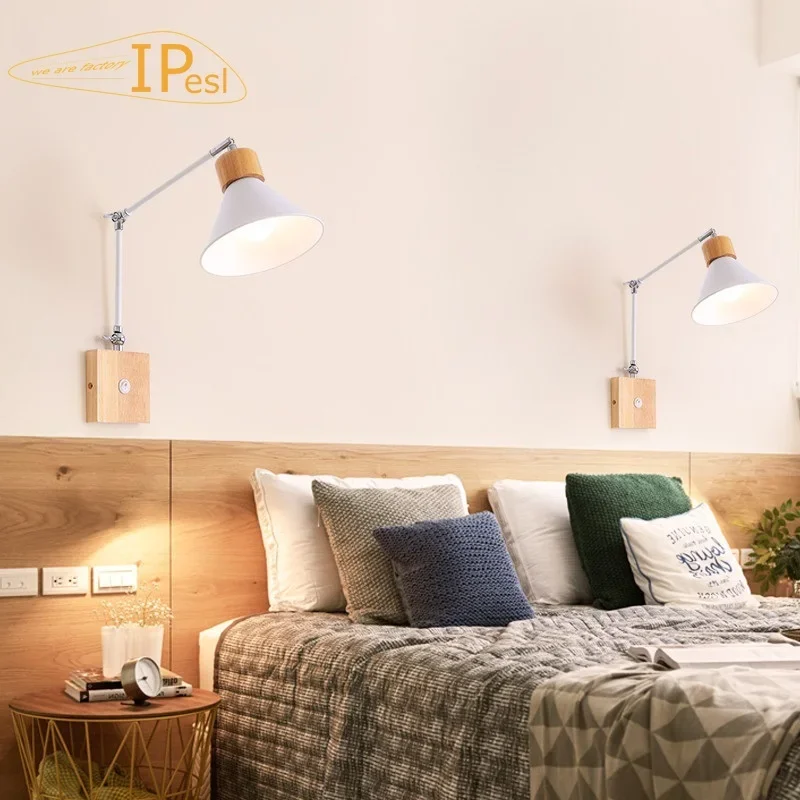 

Nordic Wood Bedside wall lamp On Off switch APP Control Bedhead Wall Lights Adjustable Indoor Home Decoration Drop Shipping